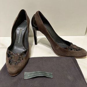 Proenza Schouler Vintage Suede Pump with Patent Heel and Cutout Accents